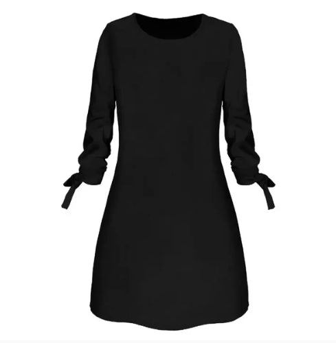 Women Elegant Dress Cat Print Bow O Neck Long Sleeve Party Mini Dresses Casual Ladies Elegant Dress Autumn Spring Dresses - ROUTINE FASHION